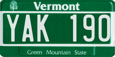 VT license plate YAK190