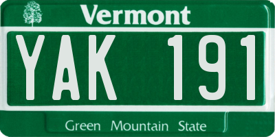 VT license plate YAK191
