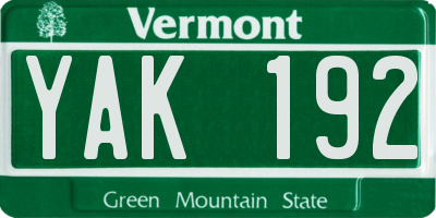 VT license plate YAK192