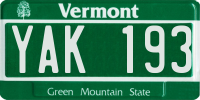 VT license plate YAK193