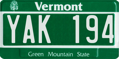 VT license plate YAK194