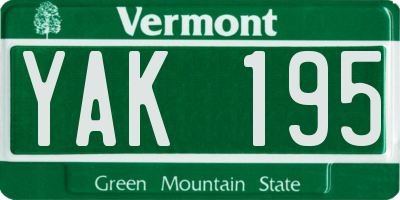 VT license plate YAK195
