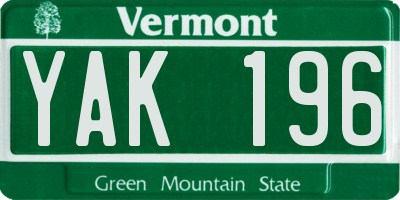 VT license plate YAK196