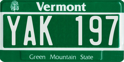 VT license plate YAK197