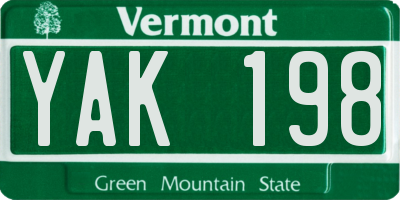 VT license plate YAK198