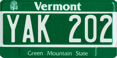 VT license plate YAK202