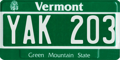 VT license plate YAK203