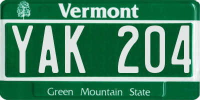 VT license plate YAK204