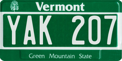 VT license plate YAK207