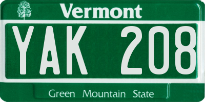 VT license plate YAK208