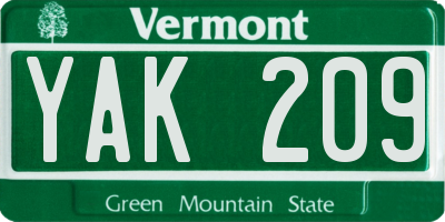 VT license plate YAK209