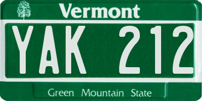 VT license plate YAK212