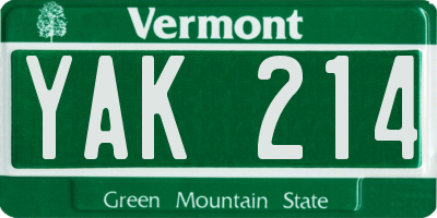 VT license plate YAK214