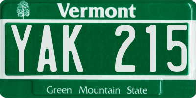 VT license plate YAK215