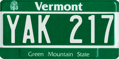 VT license plate YAK217