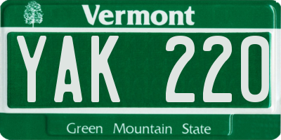 VT license plate YAK220