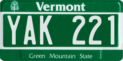 VT license plate YAK221