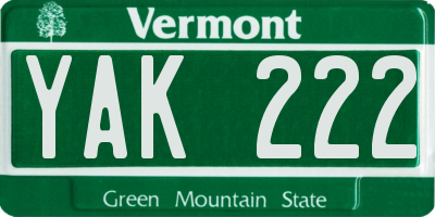 VT license plate YAK222