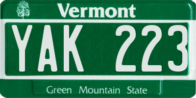 VT license plate YAK223