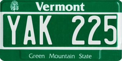 VT license plate YAK225