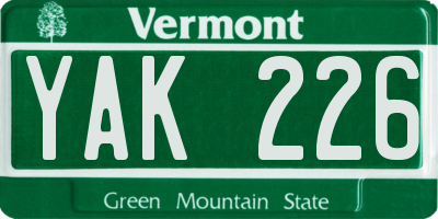 VT license plate YAK226