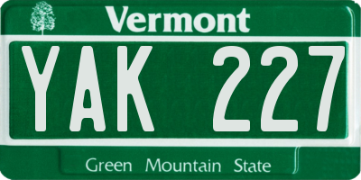 VT license plate YAK227