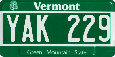 VT license plate YAK229