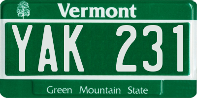 VT license plate YAK231