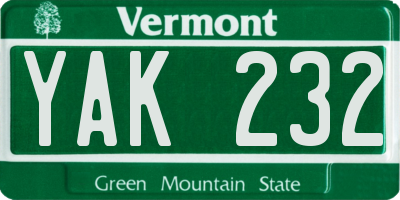 VT license plate YAK232