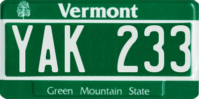VT license plate YAK233