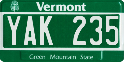 VT license plate YAK235