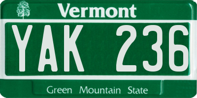 VT license plate YAK236