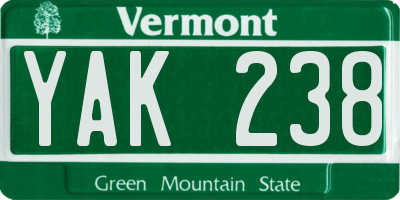 VT license plate YAK238