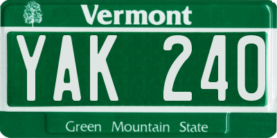 VT license plate YAK240
