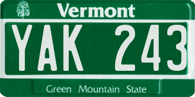 VT license plate YAK243