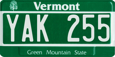 VT license plate YAK255