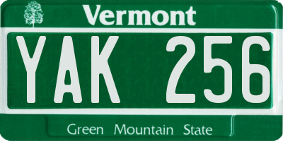 VT license plate YAK256