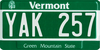 VT license plate YAK257