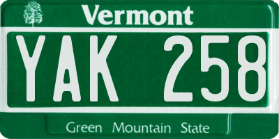 VT license plate YAK258