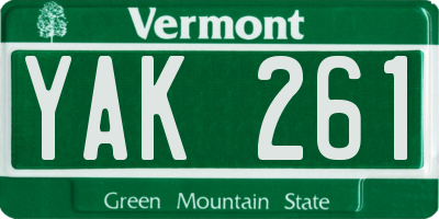 VT license plate YAK261