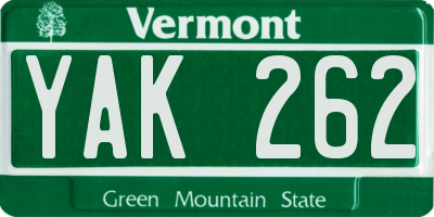 VT license plate YAK262