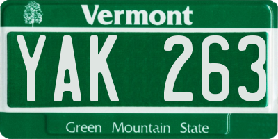 VT license plate YAK263