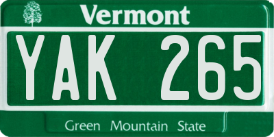 VT license plate YAK265