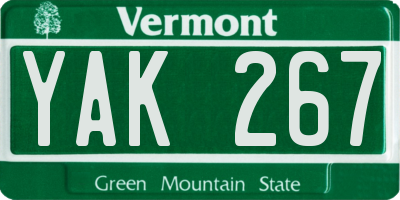 VT license plate YAK267
