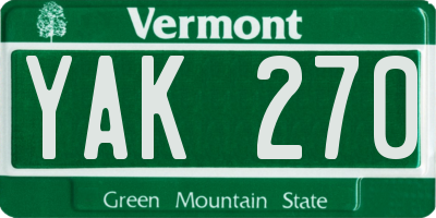 VT license plate YAK270