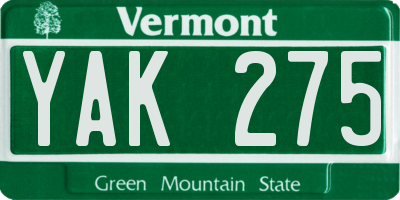 VT license plate YAK275