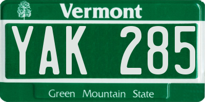 VT license plate YAK285