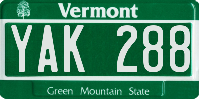 VT license plate YAK288