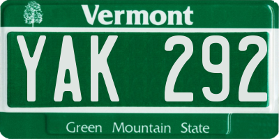 VT license plate YAK292