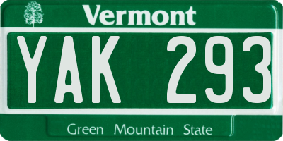 VT license plate YAK293